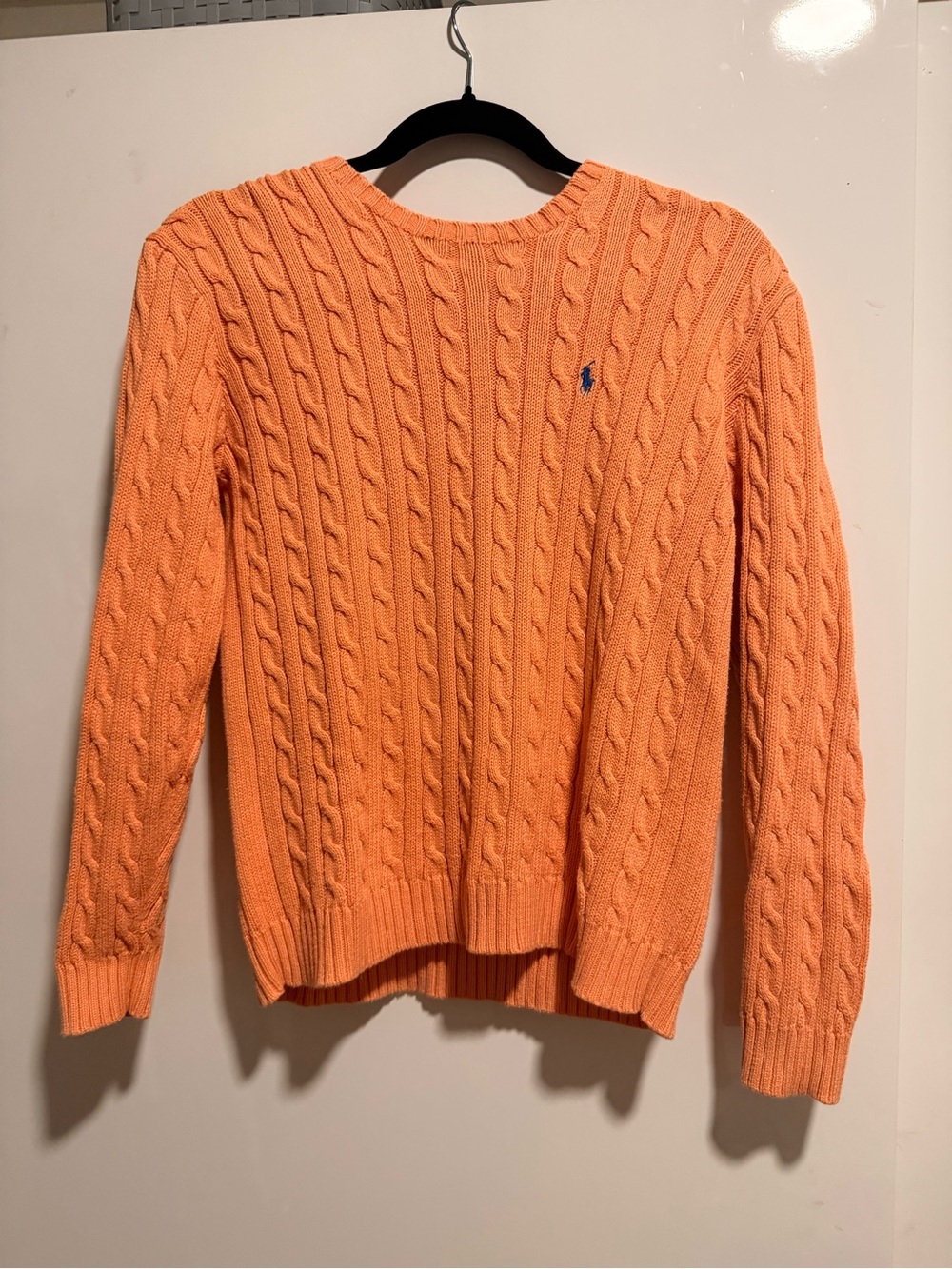 Ralph Lauren Peach-Orange Cable Knit Crewneck Sweater